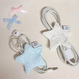 Y2k Japanese Earphone Decoration Accessories Handmade Fabric Star Wave Point Earphone Storage Bag Data Cable Organizer