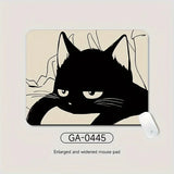 Black Cat Illustration Mouse Pad Small Office Table Mats Computer Accessories Washable Non-slip Rubber with Precision Lock Edge