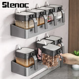 Grey Wall-Mounted Kitchen Spice Rack Kitchen Storage Rack Household Multifunctional Carbon Steel Storage Box Kitchen Accessories