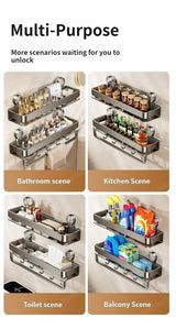 Bathroom Suction Cup Storage Rack Shower Caddy Multi-Functional Towel Holder For Organizing And Drying