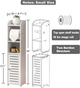 Toilet Paper Holder Stand: No Drill PVC Small Bathroom Cabinet for Apartment Dwellers - Rental Deposit Protection - Small Space Storage Saving