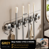 Space Aluminum Suction Cup Mop Rack Punch-Free with Buckle Clamp Mop Rack Wall-mounted Removable Hook Mop Clip Balcony Bathroom