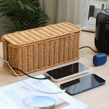 Handcrafted Rattan Cable Management Box Durable Rattan CableStorage Basket Cords Hider Box Desk Cord Organizer Space-Saving