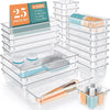 25Pcs Clear Plastic Drawer Organizer Set, 4 Sizes Desk Divider Bins for Makeup Jewelry Gadgets Kitchen Bathroom Office
