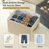Shoes Storage Organizer Collapsible Fabric Bin Shoe Storage Bag Foldable Storage with Handles & Clear Cover for Entryway Bedroom