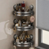 Suction Cup Bathroom Shelf Wall Mounted Three-story Storage Organizer Strong Load-bearing Stainless Steel Wall Corner Shelf
