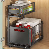 Pull-Out Under Sink Organizer, 2-Tier Adjustable Height Sliding Shelf for Kitchen/Bathroom Cabinet Storage Black & White