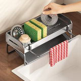 Kitchen Shelf with Pole. Sink Cloth Sponge Drain Faucet Sink Dishwashing Steel Wire Ball Sponge Wipe Storage, Tilted Water Tray