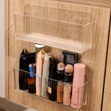 Transparent Wall-Mounted Cosmetic Organizer Self-Adhesive Cabinet Storage Box for Lipstick Jewelry Makeup-Adjustable Bathroom