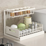 2-Tier Pull Out Under Sink Organizer Multi-Functional Kitchen Cabinet Storage Drawer Basket Spice Bottle Utensil Rack Slide-Out