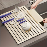 Foldable Heavy Duty Roll-Up Dish Drainer - Space Saving Adjustable Height Heat Resistant and Detachable Sink Storage Rack Withr