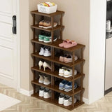 Vertical Shoe Rack - Tall Narrow Shoe Rack Organizer for Small Spaces5 Tier Bamboo Shoen Shelf for Entryway Closet Corner Doorw