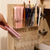 Transparent Wall-Mounted Cosmetic Organizer Self-Adhesive Cabinet Storage Box for Lipstick Jewelry Makeup-Adjustable Bathroom