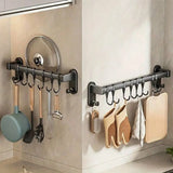 Kitchen Utensil Rack, Wall Mounted Kitchen Utensil Holder, Pot And Pan Storage Organizer Set, With Silent Sliding Hooks, Dark Gray, For Kitchen And Dining Room