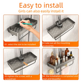 YM No-Drill Installation Bathroom Showerhead Storage Rack Tray Rain Shower Rod Holder Lift Bracket for Bathroom Organization