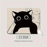 Black Cat Illustration Mouse Pad Small Office Table Mats Computer Accessories Washable Non-slip Rubber with Precision Lock Edge