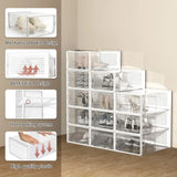 12-Pack Transparent Plastic Stackable Shoe Storage Boxes for Closet Linked Design Sports Shoe Organizers Foldable Shoe Racks