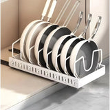 Sliding Kitchen Pull Out Pots And Pans Organizer Under Cabinet Storage Tray With 8 Adjustable Dividers For Cookware Lids Rack