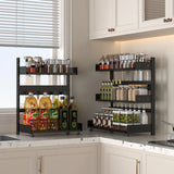 2/3 Tier Spice Storage Rack for Countertop Adjustable Spice Organization for Cabinet Kitchen Organizer Metal Shelf Black
