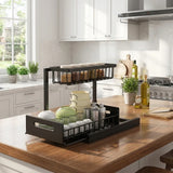 2-Tier Pull Out Under Sink Organizer Multi-Functional Kitchen Cabinet Storage Drawer Basket Spice Bottle Utensil Rack Slide-Out