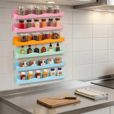 Spice Rack Wall Mounted, Colorful Plastic Seasoning Organizer Shelf, No Drilling Kitchen Storage Rack for Spices Jars and Condiments
