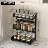 2/3 Tier Spice Storage Rack for Countertop Adjustable Spice Organization for Cabinet Kitchen Organizer Metal Shelf Black