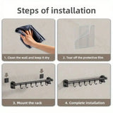 Kitchen Utensil Rack, Wall Mounted Kitchen Utensil Holder, Pot And Pan Storage Organizer Set, With Silent Sliding Hooks, Dark Gray, For Kitchen And Dining Room