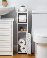 Toilet Paper Holder Stand: No Drill PVC Small Bathroom Cabinet for Apartment Dwellers - Rental Deposit Protection - Small Space Storage Saving
