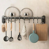 Kitchen Utensil Rack, Wall Mounted Kitchen Utensil Holder, Pot And Pan Storage Organizer Set, With Silent Sliding Hooks, Dark Gray, For Kitchen And Dining Room