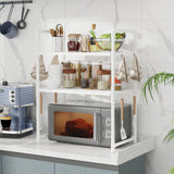 Extra Wide Microwave Stand - 2-Tier Heavy-Duty Kitchen Shelf for Oven Toaster & Spice Racks with Handrail Hooks Non-Slip