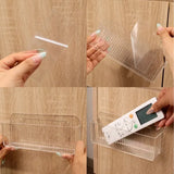 Transparent Wall-Mounted Cosmetic Organizer Self-Adhesive Cabinet Storage Box for Lipstick Jewelry Makeup-Adjustable Bathroom