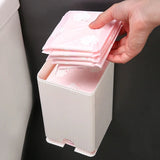Wall-Mounted Bathroom Organizer - Flip-Top Storage Box for Feminine Care & Cotton Swabs, Water-Resistant Plastic Cabinet