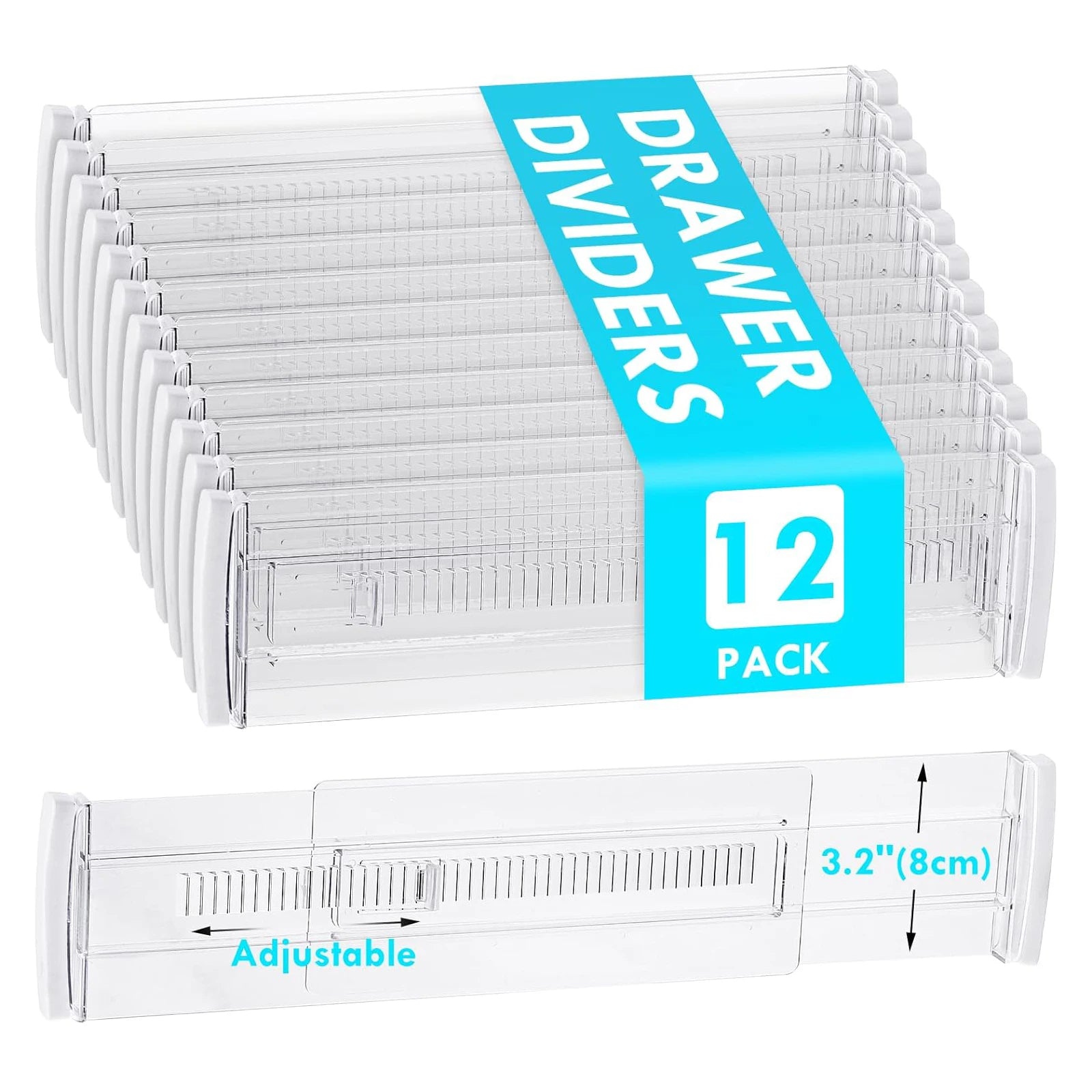 Pack Adjustable Drawer Organizers, Clear Expandable Dresser Organizers for Storing Clothes Kitchen Utensils