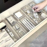 Transparent Modular Drawer Organizer Set Multi Use Storage Trays for Makeup Skincare Kitchen Tools Bathroom Vanity Organization
