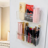 Transparent Wall-Mounted Cosmetic Organizer Self-Adhesive Cabinet Storage Box for Lipstick Jewelry Makeup-Adjustable Bathroom
