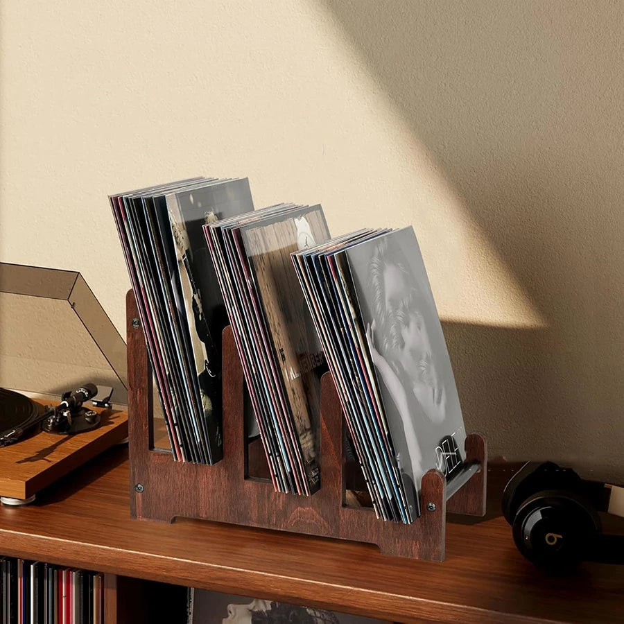 Vintage Wooden Record Holder CD Old Record Storage Display Stand Portable Iron Record Display Stand