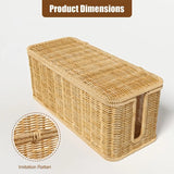 Handcrafted Rattan Cable Management Box Durable Rattan CableStorage Basket Cords Hider Box Desk Cord Organizer Space-Saving