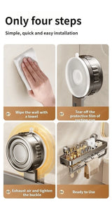 Bathroom Suction Cup Storage Rack Shower Caddy Multi-Functional Towel Holder For Organizing And Drying