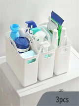 1-Piece Plastic Cleaning Supplies Storage Box - Multifunctional Storage Basket Suitable for Kitchen, Bathroom, Bedroom, Office and Dormitory - Durable Under-Sink Storage Rack for Household Items and Cleaning Essentials