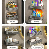 Space Aluminum Bathroom Shelf Self Adhesive Wall Mount Shower Rack No Drill Shampoo Hanger Bath Room Makeup Basket Storage Caddy