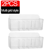 Transparent Wall-Mounted Cosmetic Organizer Self-Adhesive Cabinet Storage Box for Lipstick Jewelry Makeup-Adjustable Bathroom