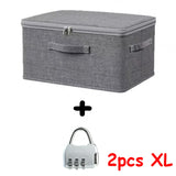 2pcs Set: 1pc Storage Box & 1pc Metal Combination Lock Large Thick Foldable Storage Bin, Ideal for Wardrobe Clothing Organization And Living Room Clutter Management