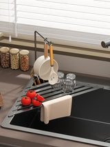 Foldable Drain Rack Kitchen Sink Organizer withTowel BarAdjustable Over Sink Drainer for Dishes, Glasses, Pots & Pans