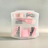8 PCS Mini Office Supplies Set with Portable Case - Including Scissors Tape Box Pencil Case Puncher and Staples