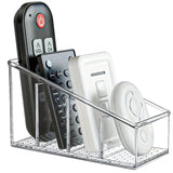 Clear Plastic Remote Control Organizer With 4 Storage Compartments And Desk Holder For Home And Office Use
