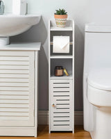 Toilet Paper Holder Stand: No Drill PVC Small Bathroom Cabinet for Apartment Dwellers - Rental Deposit Protection - Small Space Storage Saving