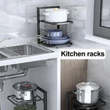 Height Adjustable Heavy Duty Pot and Pan Organizer Rack for under Cabinet and Under Sink Organizers and Storage