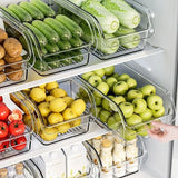 Large-capacity transparent refrigerator storage box, space-saving kitchen food cabinet organizer, easy-pull out design