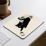 Black Cat Illustration Mouse Pad Small Office Table Mats Computer Accessories Washable Non-slip Rubber with Precision Lock Edge