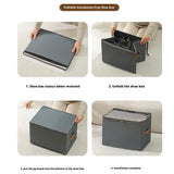 Shoes Storage Organizer Collapsible Fabric Bin Shoe Storage Bag Foldable Storage with Handles & Clear Cover for Entryway Bedroom